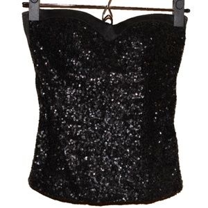 Charlotte Russe Glamorous Black Sequin Fitted Corset Top Size Extra Small